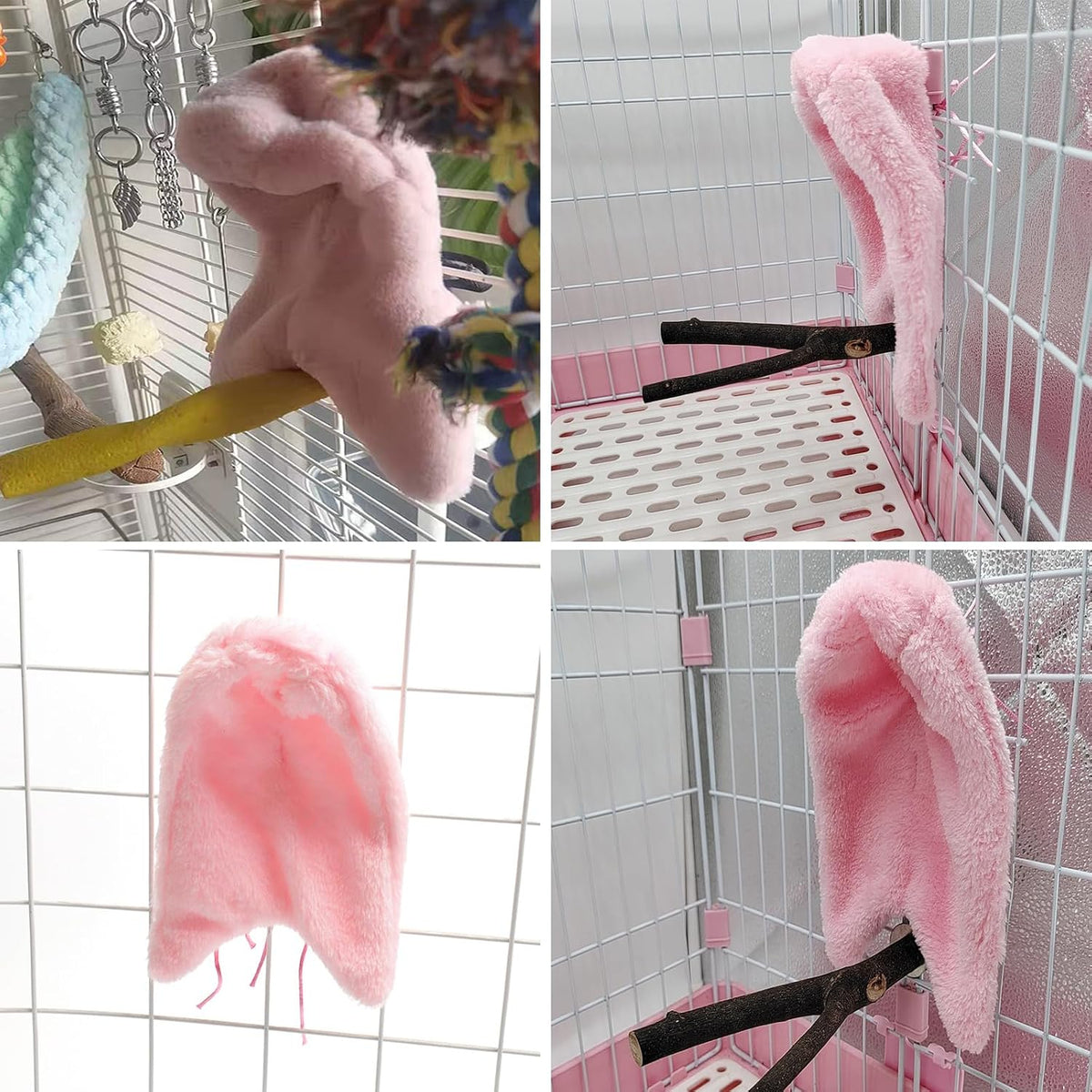 Corner Fleece Bird Blanket for Cage, Cozy Bird Bed Warmer Parrot House Cage Hanging Hammock Toy, Small Animals Shelter Plush Bedding, Cuddle Nest Hanging Toy for Parakeet Cockatiel Conure Lovebird(L)