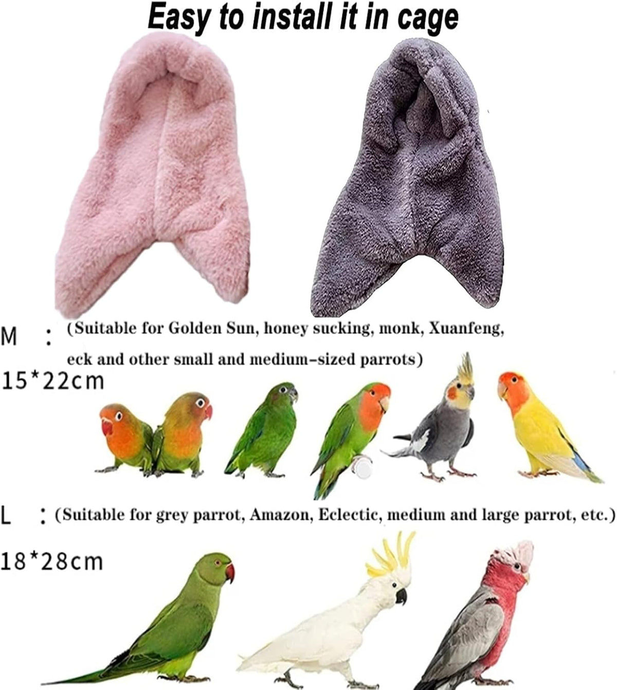 Corner Fleece Bird Blanket for Cage, Cozy Bird Bed Warmer Parrot House Cage Hanging Hammock Toy, Small Animals Shelter Plush Bedding, Cuddle Nest Hanging Toy for Parakeet Cockatiel Conure Lovebird(L)