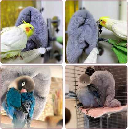 Corner Fleece Bird Blanket for Cage, Cozy Bird Bed Warmer Parrot House Cage Hanging Hammock Toy, Small Animals Shelter Plush Bedding, Cuddle Nest Hanging Toy for Parakeet Cockatiel Conure Lovebird(L)