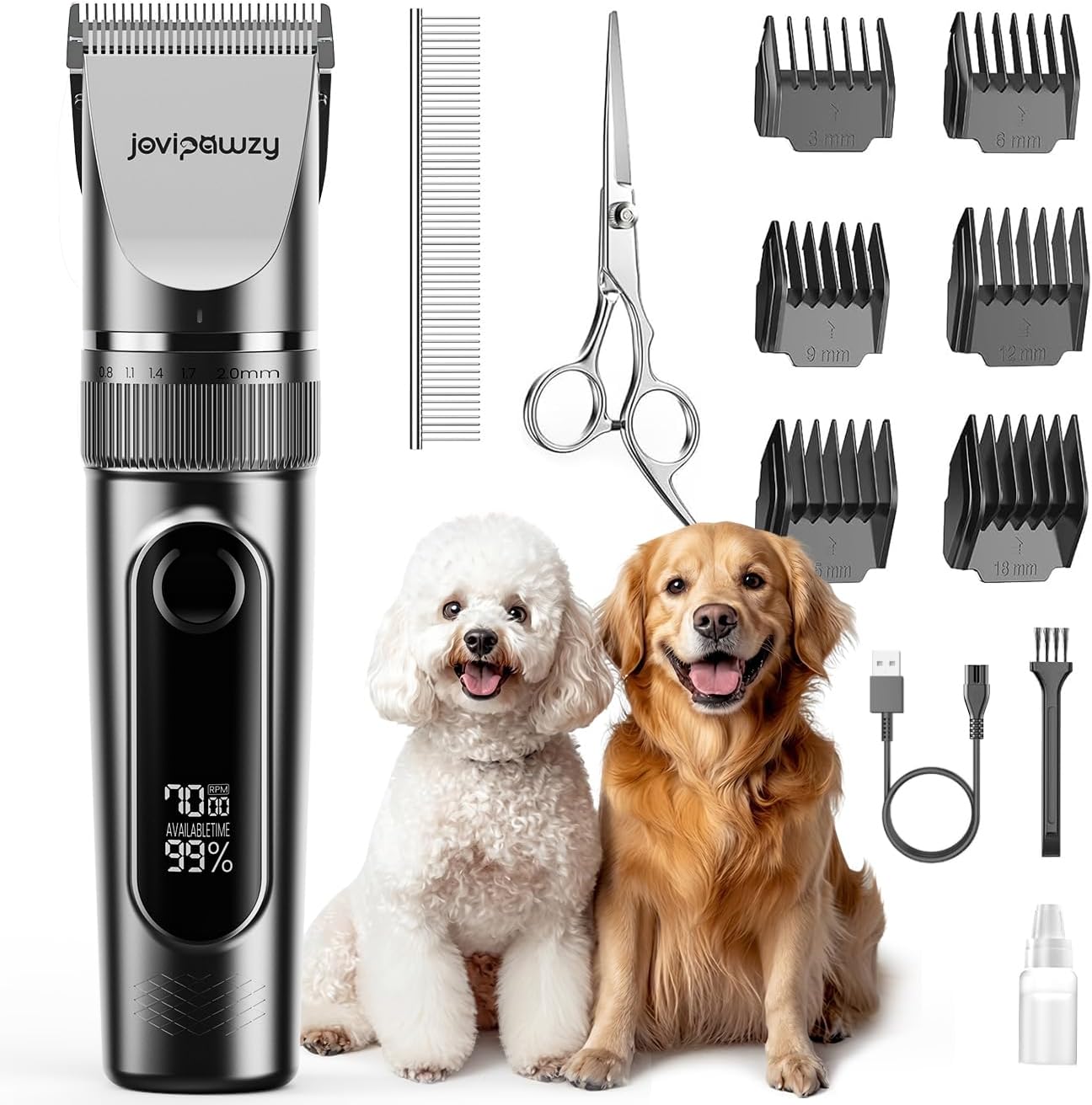 Dog Clippers Low Noise, 2-Speed Quiet Dog Grooming Clippers Kit Cordless Rechargeable Pet Shaver Hair Clippers Trimmer for Small & Large Dogs,Cats and Animals（Grey）
