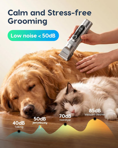 Dog Clippers Low Noise, 2-Speed Quiet Dog Grooming Clippers Kit Cordless Rechargeable Pet Shaver Hair Clippers Trimmer for Small & Large Dogs,Cats and Animals（Grey）