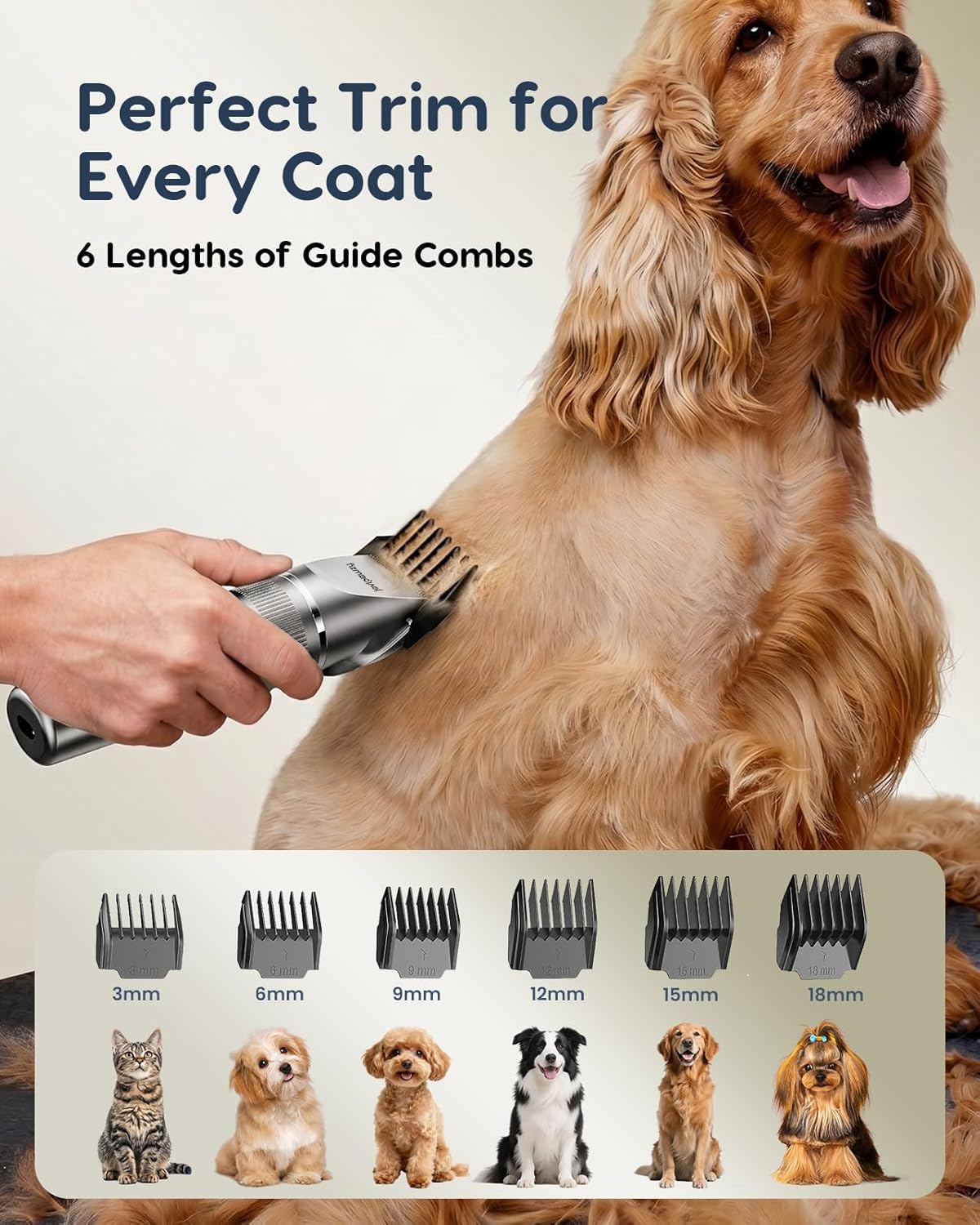 Dog Clippers Low Noise, 2-Speed Quiet Dog Grooming Clippers Kit Cordless Rechargeable Pet Shaver Hair Clippers Trimmer for Small & Large Dogs,Cats and Animals（Grey）