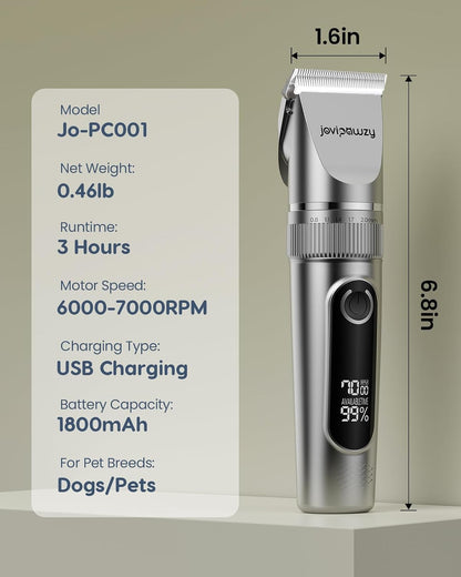 Dog Clippers Low Noise, 2-Speed Quiet Dog Grooming Clippers Kit Cordless Rechargeable Pet Shaver Hair Clippers Trimmer for Small & Large Dogs,Cats and Animals（Grey）