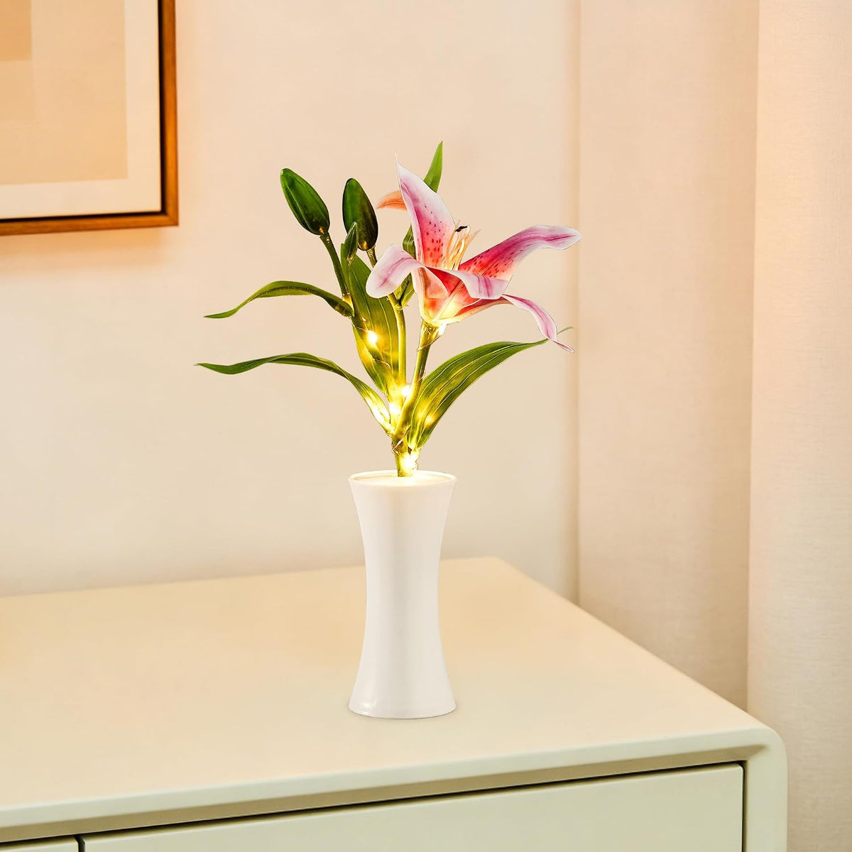 Pink Artificial Lily LED Lamp, Home Decor Light Birthday Gifts for Women