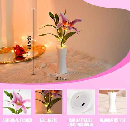 Pink Artificial Lily LED Lamp, Home Decor Light Birthday Gifts for Women