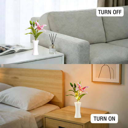 Pink Artificial Lily LED Lamp, Home Decor Light Birthday Gifts for Women