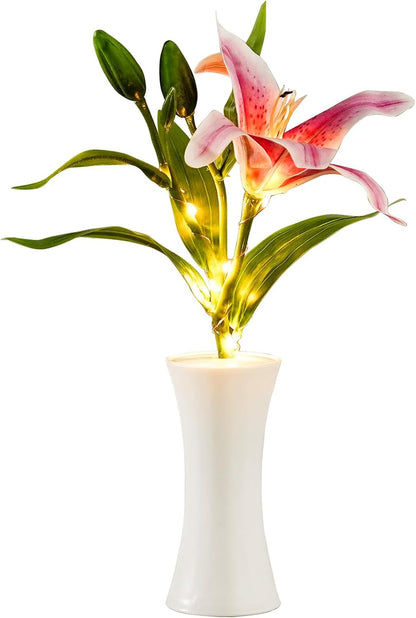 Pink Artificial Lily LED Lamp, Home Decor Light Birthday Gifts for Women