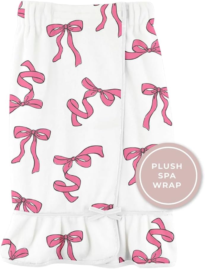 Ultra Soft Plush Luxury Spa Shower Bath Wrap with Adjustable Closure, One Size, Pink Bows