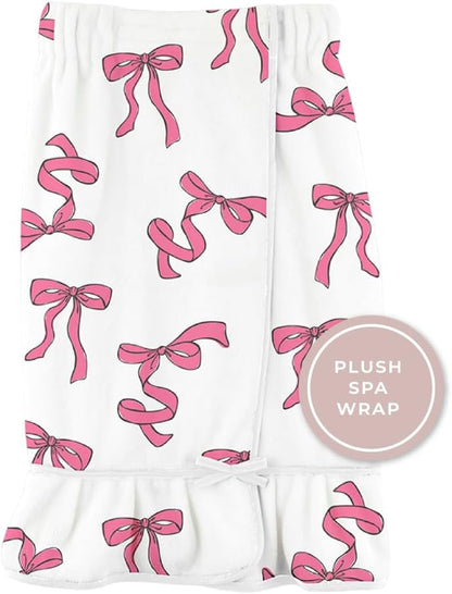 Ultra Soft Plush Luxury Spa Shower Bath Wrap with Adjustable Closure, One Size, Pink Bows