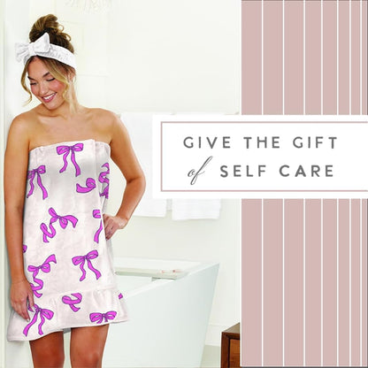 Ultra Soft Plush Luxury Spa Shower Bath Wrap with Adjustable Closure, One Size, Pink Bows