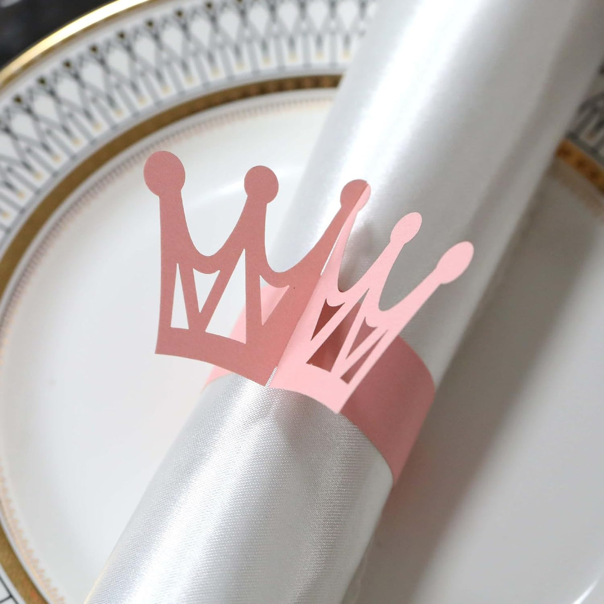 50pcs Napkins Rings Bulk, Pink Tiara Napkin Holder Crown Buckles for Table Decorations, Christmas,Wedding, Dinner,Party, DIY Decor (Pink, 1.7inch)