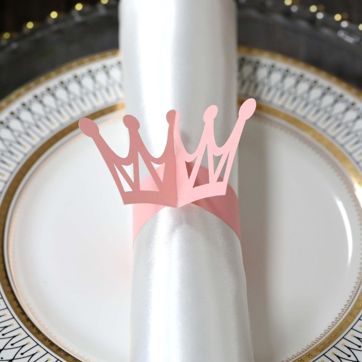 50pcs Napkins Rings Bulk, Pink Tiara Napkin Holder Crown Buckles for Table Decorations, Christmas,Wedding, Dinner,Party, DIY Decor (Pink, 1.7inch)