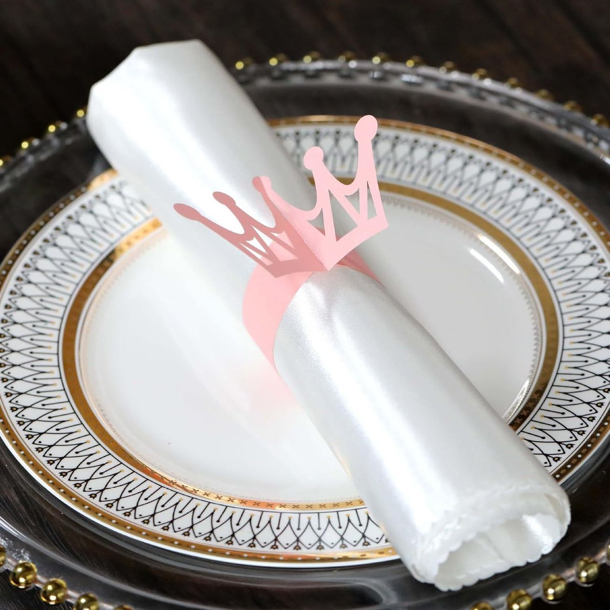 50pcs Napkins Rings Bulk, Pink Tiara Napkin Holder Crown Buckles for Table Decorations, Christmas,Wedding, Dinner,Party, DIY Decor (Pink, 1.7inch)