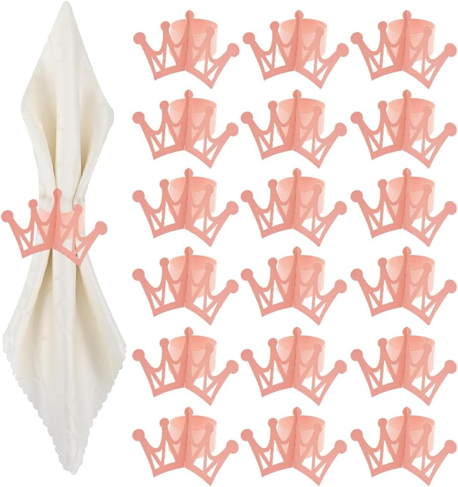 50pcs Napkins Rings Bulk, Pink Tiara Napkin Holder Crown Buckles for Table Decorations, Christmas,Wedding, Dinner,Party, DIY Decor (Pink, 1.7inch)