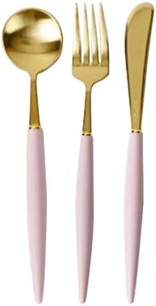 /Luxury Dessert Spoon & Dessert Pork & Butter knife SET OF 3 (Same color)/6 different color you can choose! (Pink)