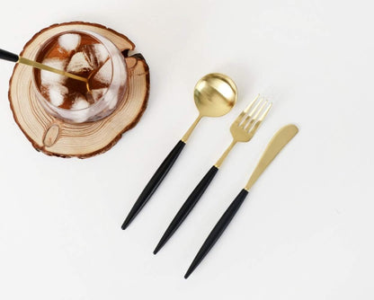 /Luxury Dessert Spoon & Dessert Pork & Butter knife SET OF 3 (Same color)/6 different color you can choose! (Pink)
