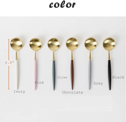 /Luxury Dessert Spoon & Dessert Pork & Butter knife SET OF 3 (Same color)/6 different color you can choose! (Pink)
