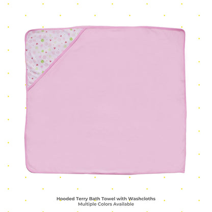 2 Hooded Towel 2 Washcloths Set, Pink Butterfly