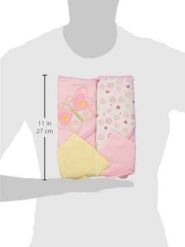 2 Hooded Towel 2 Washcloths Set, Pink Butterfly