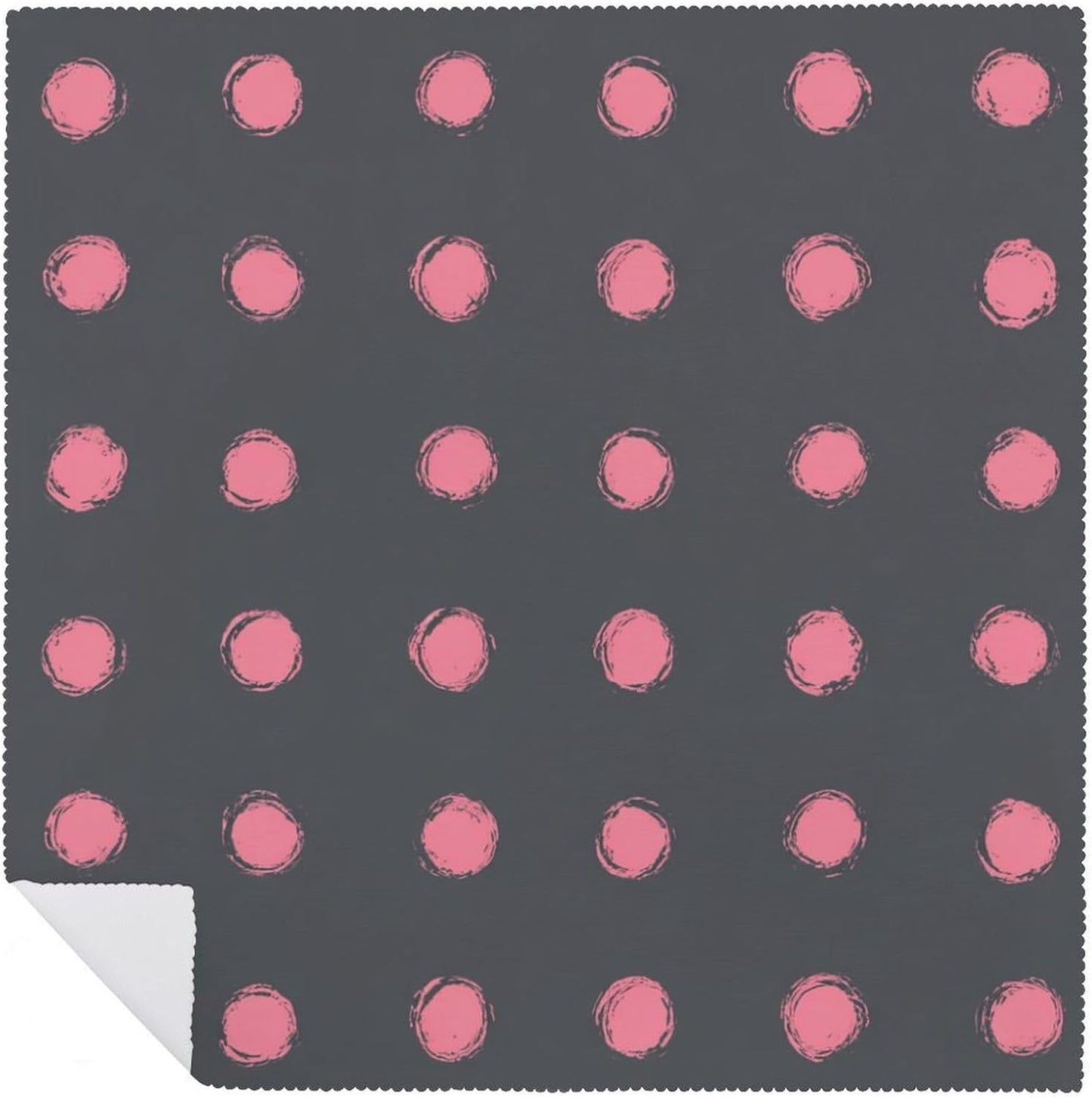 Cloth Napkins Set of 6, Light Pink Polka Dots in Grid on Solid Dark Gray Square Premium Reusable Washable Polyester Table Linen Napkin