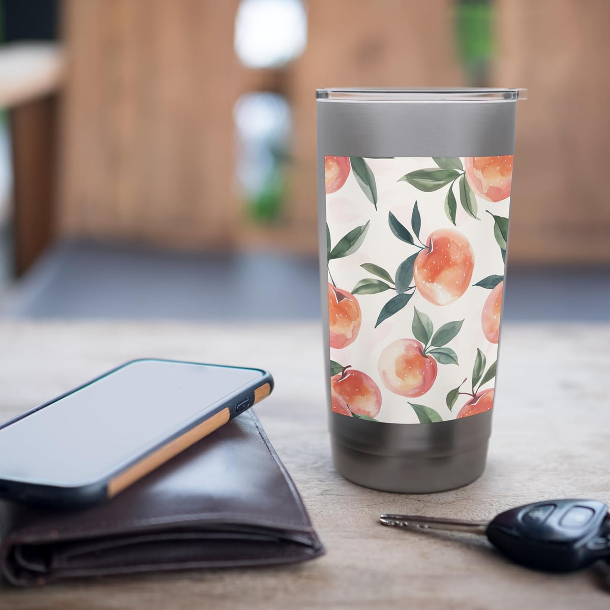Peach Pattern Art Vintage Fruit Stainless Steel Insulated Tumbler