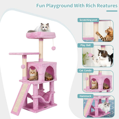 Cut Cat Tree Cat Tower Condo with Hammock Kittens Scratching Post Pink