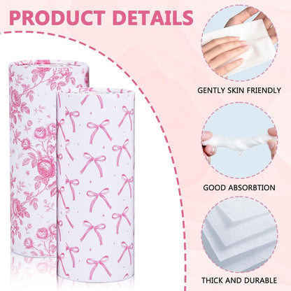 200 Sheets Car Tissues with 4 Pack Floral Bow Design Cylinder Holder Round Portable Travel Tubes Box Container Tissue for Car Cup Holders Home Bathroom Office