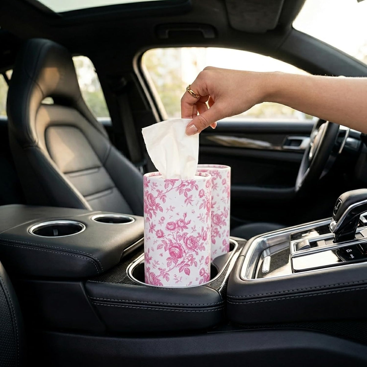200 Sheets Car Tissues with 4 Pack Floral Bow Design Cylinder Holder Round Portable Travel Tubes Box Container Tissue for Car Cup Holders Home Bathroom Office