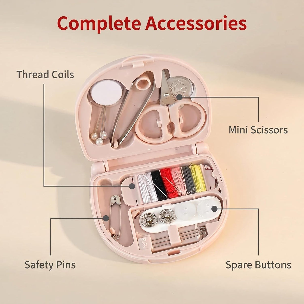 Portable 1set Mini Sewing Kit for Travel Accessories, Needle and Thread Repair for Sewing (Pink)