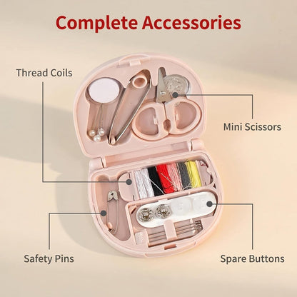 Portable 1set Mini Sewing Kit for Travel Accessories, Needle and Thread Repair for Sewing (Pink)