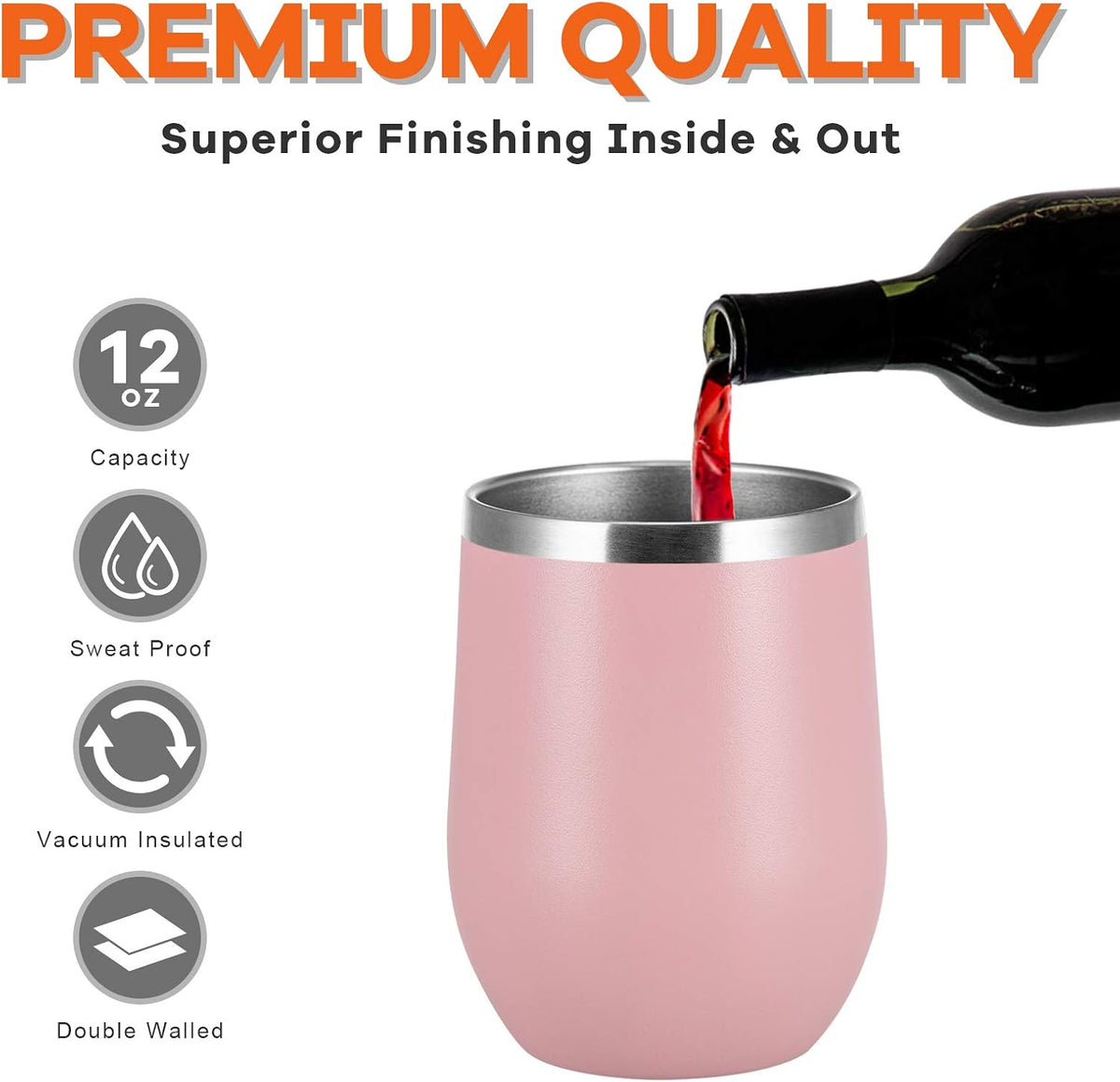 Stainless Steel Wine Tumbler Glass Bulk with Lid and Straw 12oz Double Wall Vacuum Insulated Travel Tumbler Cup for Coffee Wine Cocktails Ice Cream Cup, Light Pink, 12 pack