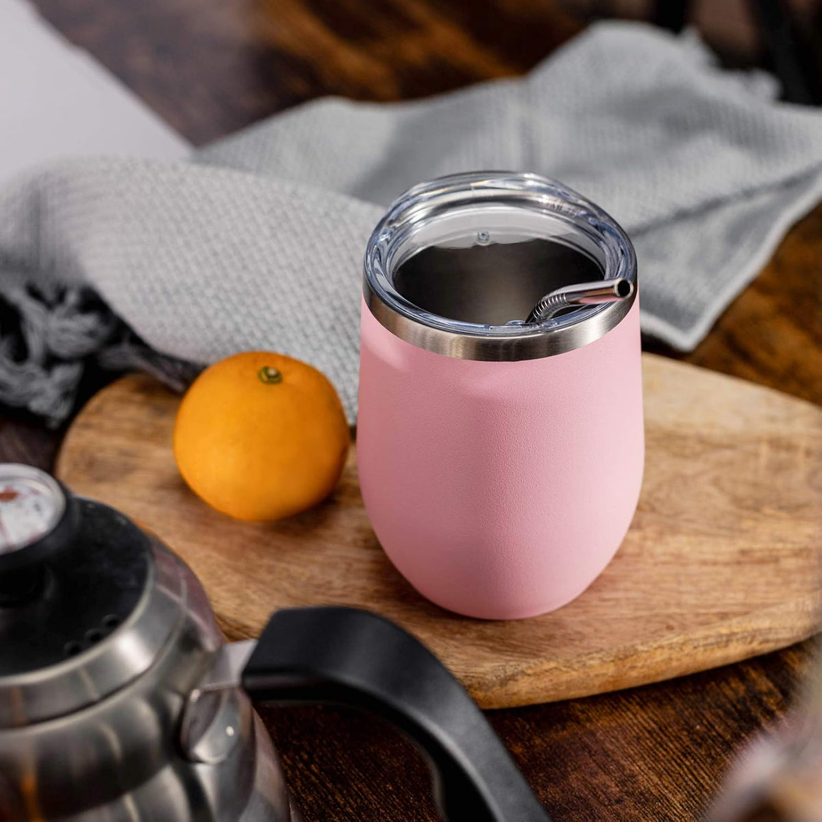 Stainless Steel Wine Tumbler Glass Bulk with Lid and Straw 12oz Double Wall Vacuum Insulated Travel Tumbler Cup for Coffee Wine Cocktails Ice Cream Cup, Light Pink, 12 pack