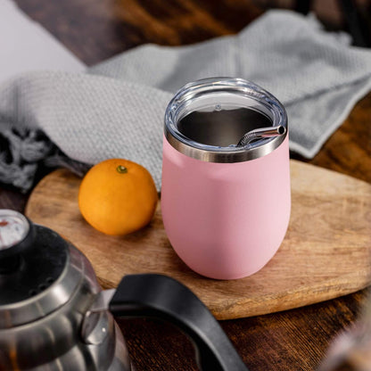 Stainless Steel Wine Tumbler Glass Bulk with Lid and Straw 12oz Double Wall Vacuum Insulated Travel Tumbler Cup for Coffee Wine Cocktails Ice Cream Cup, Light Pink, 12 pack