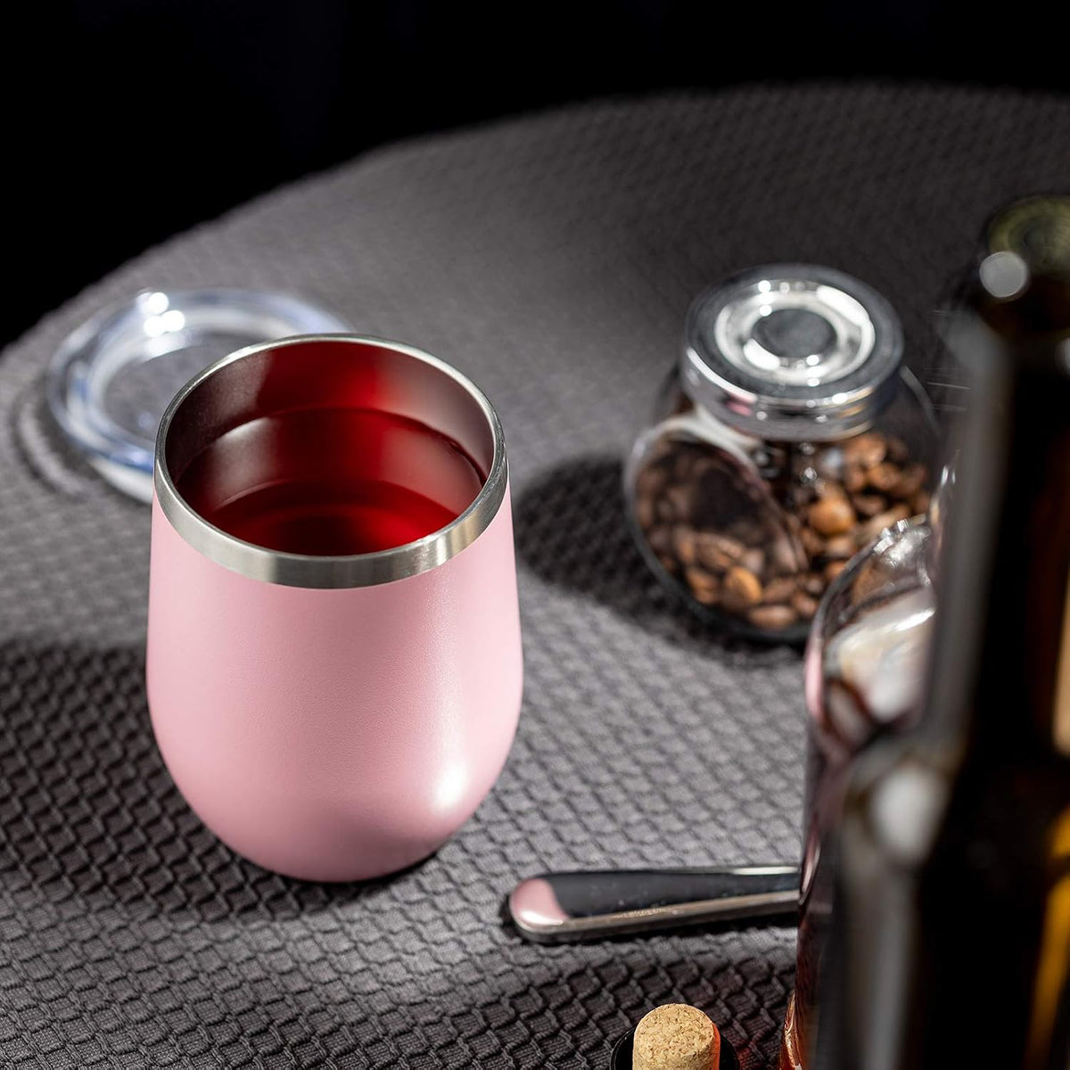 Stainless Steel Wine Tumbler Glass Bulk with Lid and Straw 12oz Double Wall Vacuum Insulated Travel Tumbler Cup for Coffee Wine Cocktails Ice Cream Cup, Light Pink, 12 pack