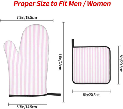Pink White Stripes Oven Mitts 3pcs Set