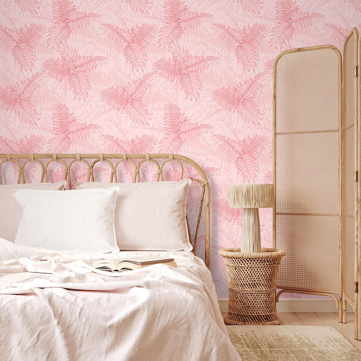 Pink Tropical Wallpaper Peel and Stick Palm Leaves Wallpaper for Bathroom Bedroom 17.7''x118'' Prepasted Removable Botanical Wallpaper Pink Contact Paper for Cabinets Drawers Shelves Walls