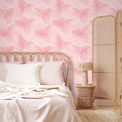 Pink Tropical Wallpaper Peel and Stick Palm Leaves Wallpaper for Bathroom Bedroom 17.7''x118'' Prepasted Removable Botanical Wallpaper Pink Contact Paper for Cabinets Drawers Shelves Walls
