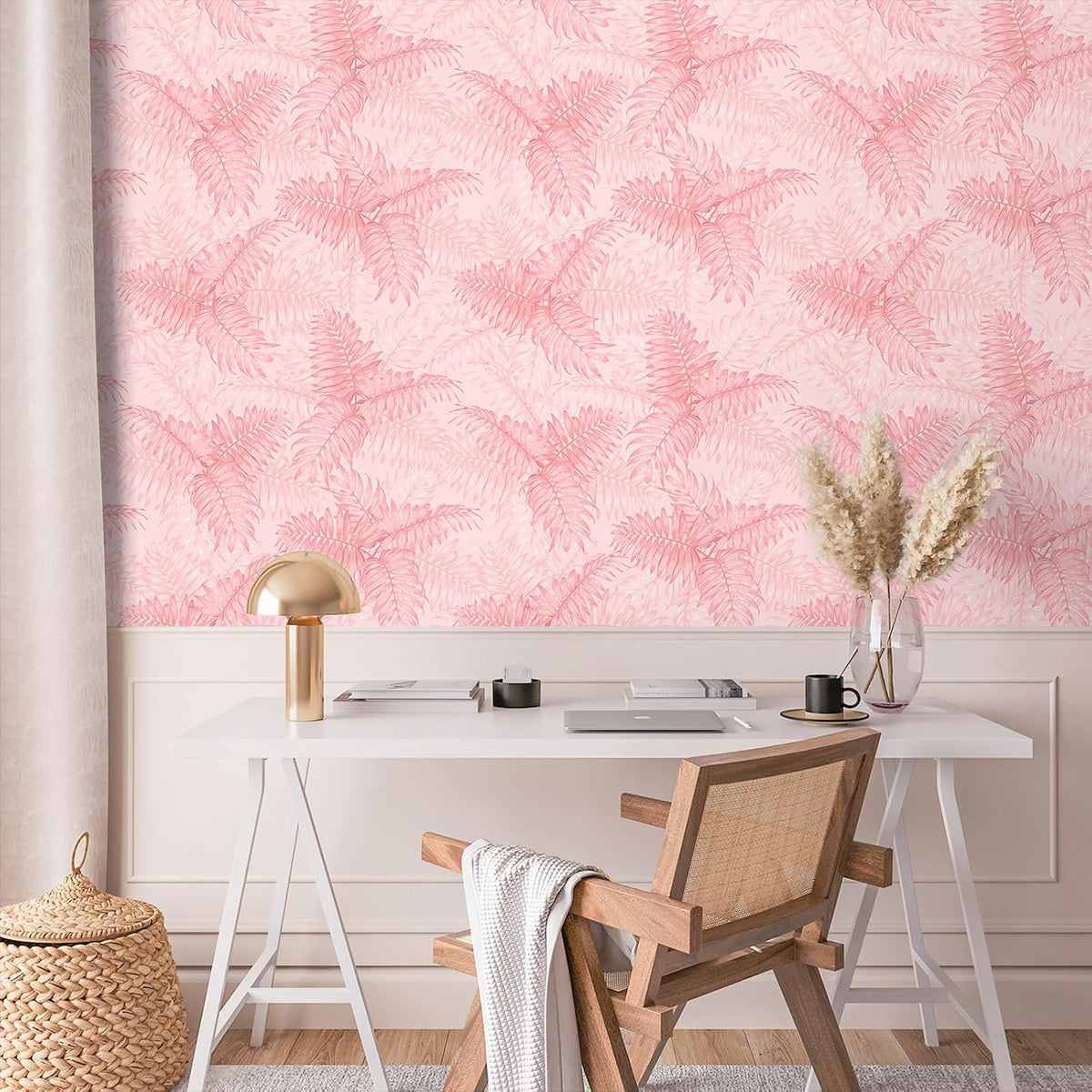 Pink Tropical Wallpaper Peel and Stick Palm Leaves Wallpaper for Bathroom Bedroom 17.7''x118'' Prepasted Removable Botanical Wallpaper Pink Contact Paper for Cabinets Drawers Shelves Walls