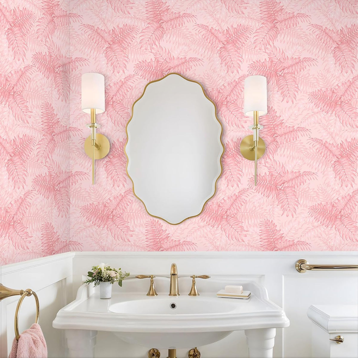 Pink Tropical Wallpaper Peel and Stick Palm Leaves Wallpaper for Bathroom Bedroom 17.7''x118'' Prepasted Removable Botanical Wallpaper Pink Contact Paper for Cabinets Drawers Shelves Walls