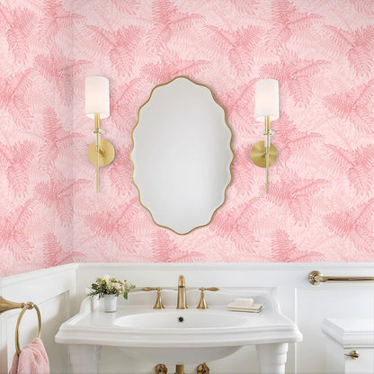 Pink Tropical Wallpaper Peel and Stick Palm Leaves Wallpaper for Bathroom Bedroom 17.7''x118'' Prepasted Removable Botanical Wallpaper Pink Contact Paper for Cabinets Drawers Shelves Walls