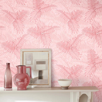 Pink Tropical Wallpaper Peel and Stick Palm Leaves Wallpaper for Bathroom Bedroom 17.7''x118'' Prepasted Removable Botanical Wallpaper Pink Contact Paper for Cabinets Drawers Shelves Walls
