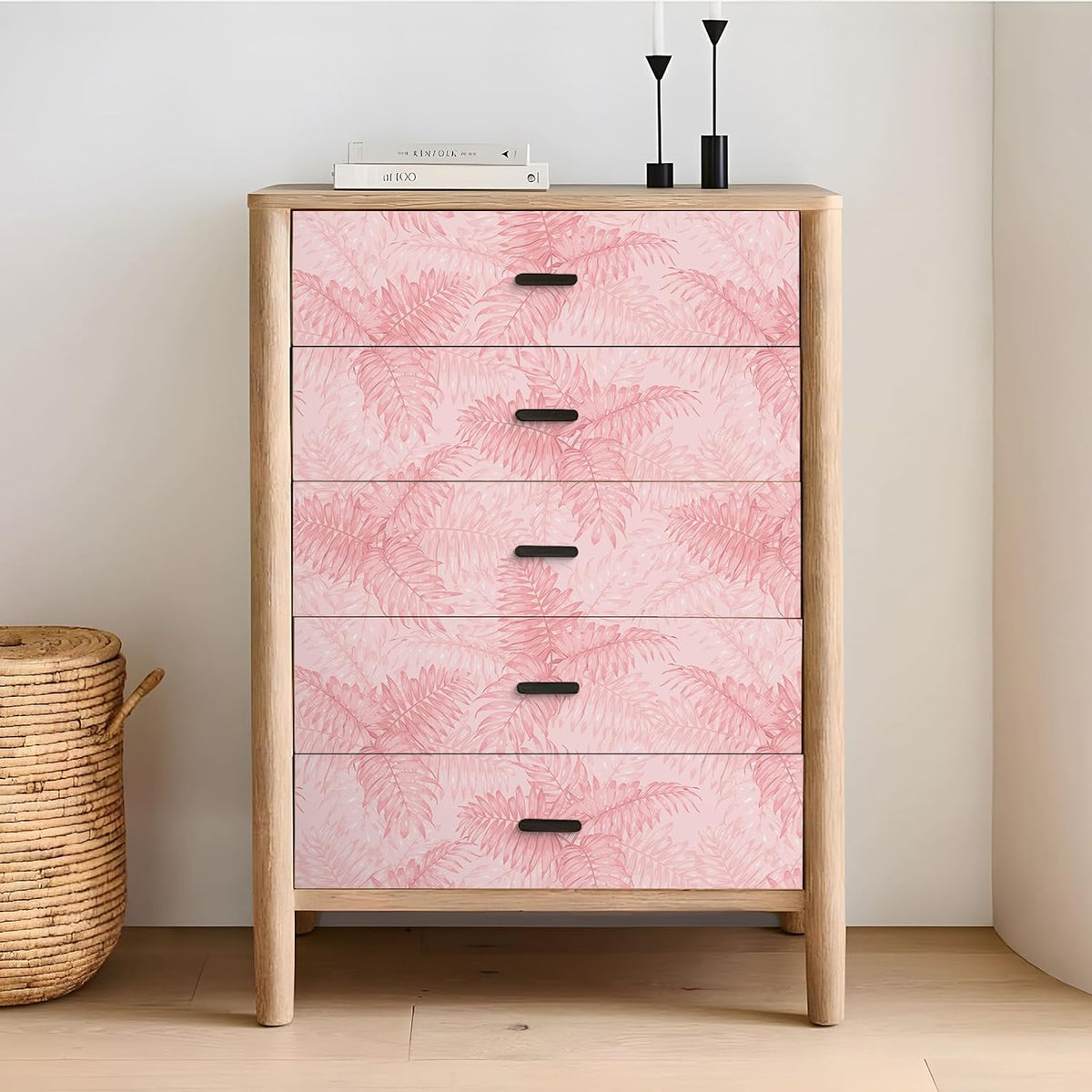 Pink Tropical Wallpaper Peel and Stick Palm Leaves Wallpaper for Bathroom Bedroom 17.7''x118'' Prepasted Removable Botanical Wallpaper Pink Contact Paper for Cabinets Drawers Shelves Walls
