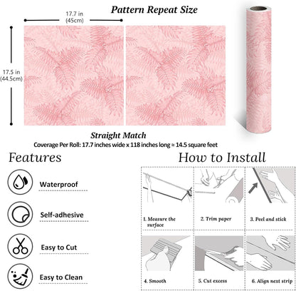 Pink Tropical Wallpaper Peel and Stick Palm Leaves Wallpaper for Bathroom Bedroom 17.7''x118'' Prepasted Removable Botanical Wallpaper Pink Contact Paper for Cabinets Drawers Shelves Walls