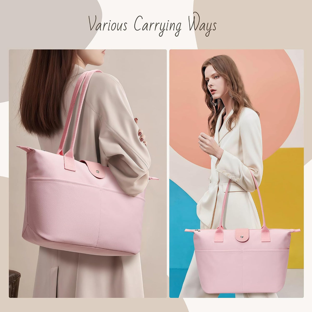 Tote Bag for Women, Casual Hobo Foldable Shoulder Zipper Handbag