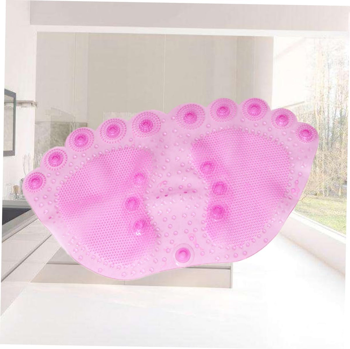Pink PVC Bathroom Non-Slip Mat with Suction Cup Design