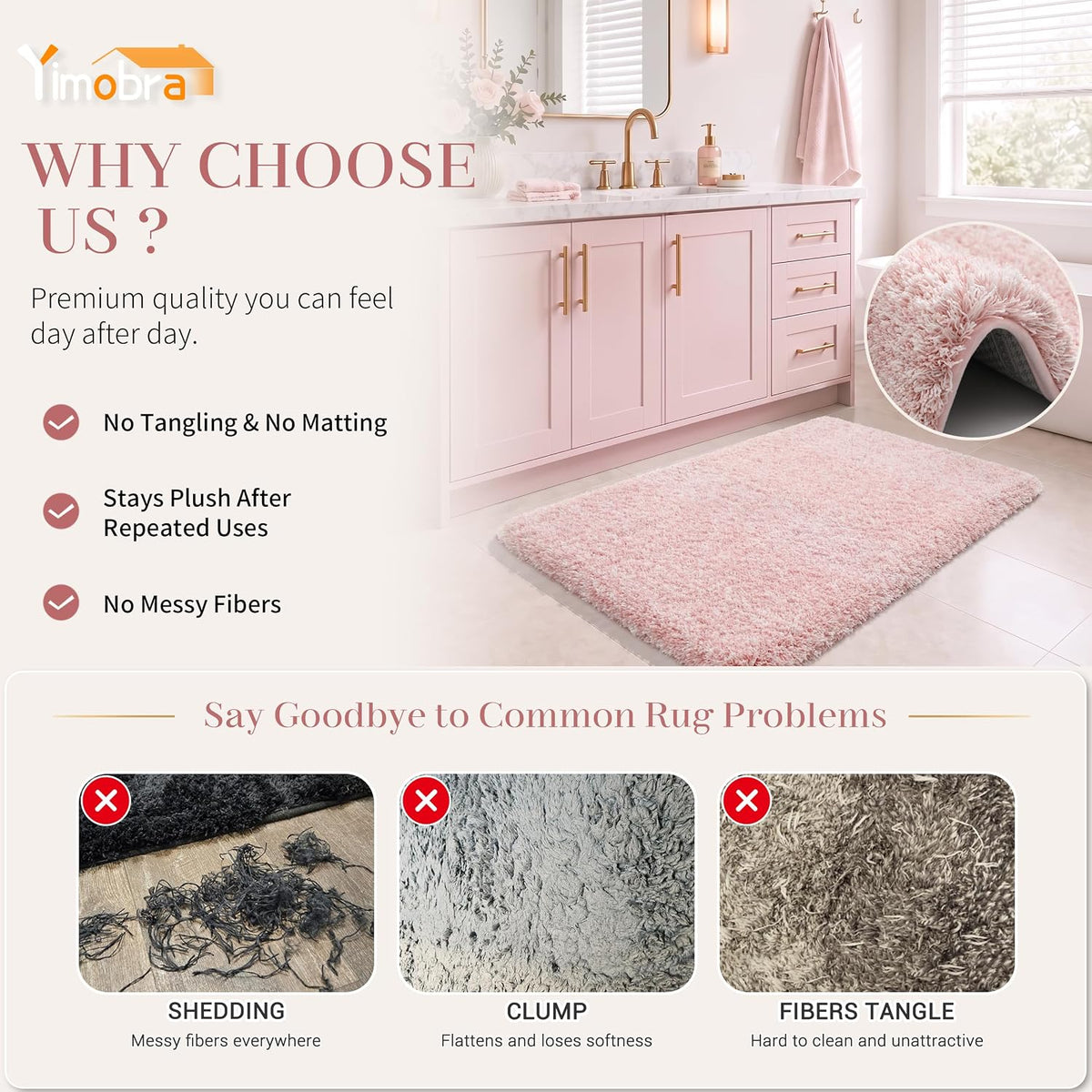 Pink&White Bathroom Rugs Non Slip Washable 32x20, Plush Bath Mat