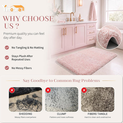 Pink&White Bathroom Rugs Non Slip Washable 32x20, Plush Bath Mat