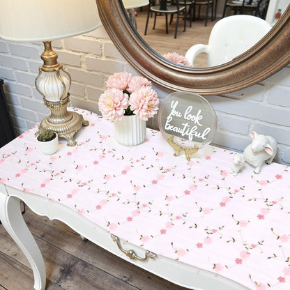 Ivory Gauze Table Runner Pink Embroidery 3D Flower Tulle Table Runner 1PCS