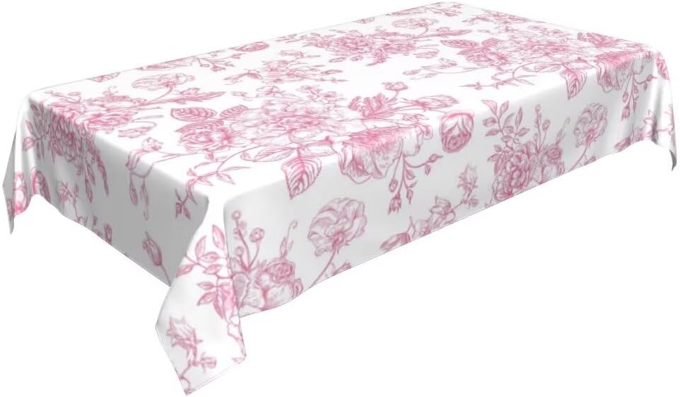 Pink Floral Tablecloth 60 x 84 Inch Rectangle Chinoiserie Flowers Decorative Table Cloth Rustic Fabric Farmhouse Washable Table Cover for Picnic Party Holiday Home Indoor Outdoor