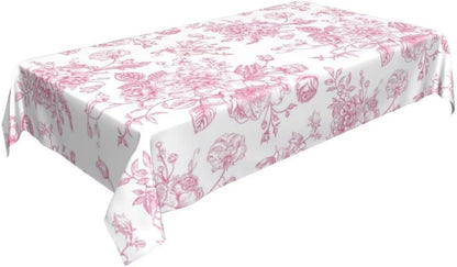 Pink Floral Tablecloth 60 x 84 Inch Rectangle Chinoiserie Flowers Decorative Table Cloth Rustic Fabric Farmhouse Washable Table Cover for Picnic Party Holiday Home Indoor Outdoor